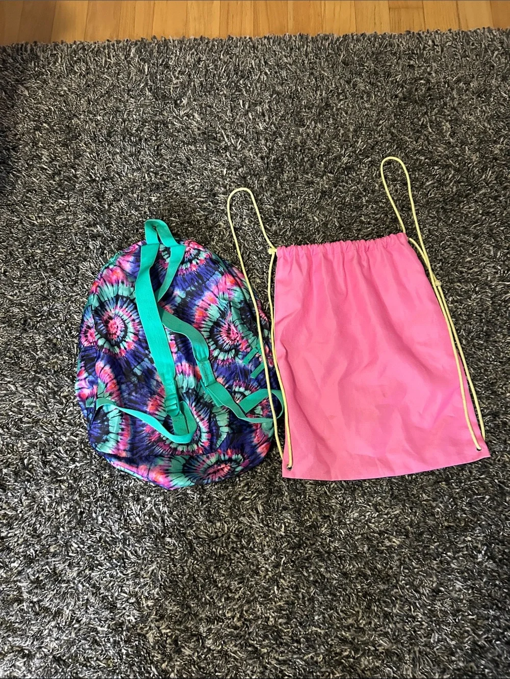 Justice Pink Ombre Initial Drawstring Bag with Tie-Dye Blue-Purple Backpack
